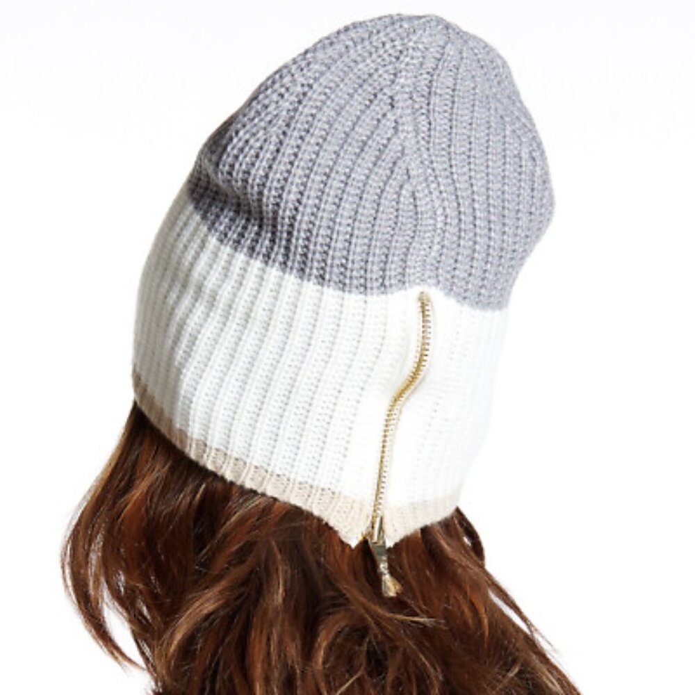 kate spade Color-block Rib Knit Zip Back Beanie Hats